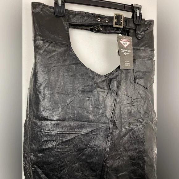 Diamond Plate Buffalo Leather size XL Black Leather Motorcycle Biker Chaps - Picture 3 of 10